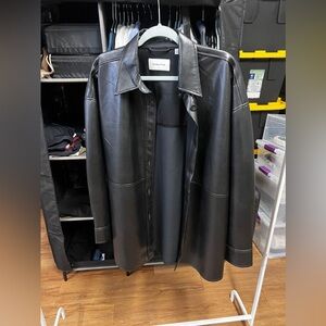 Black Aritzia Babaton Leather Pelli Shirt Jacket